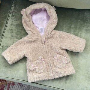 Starting Out Teddy Bear Coat Size 3 Month Zip Front Tan Fuzzy Infant Girl